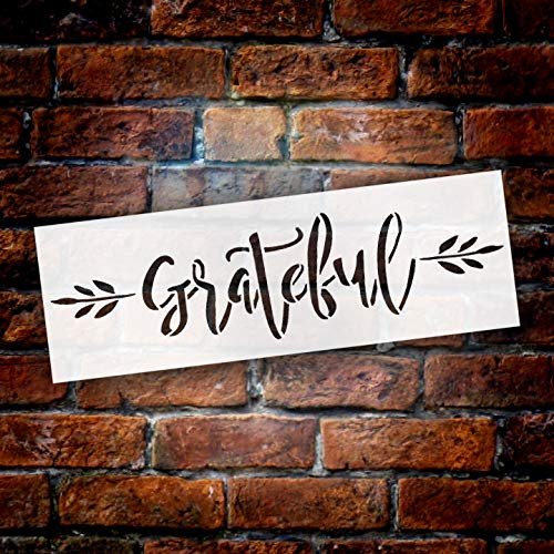 Grateful with Wheat Stencil by StudioR12 | for Painting Wood Signs | Word Art Reusable | Family Dining | Painting Chalk Mixed Multi-Media | Select Size | STCL2698