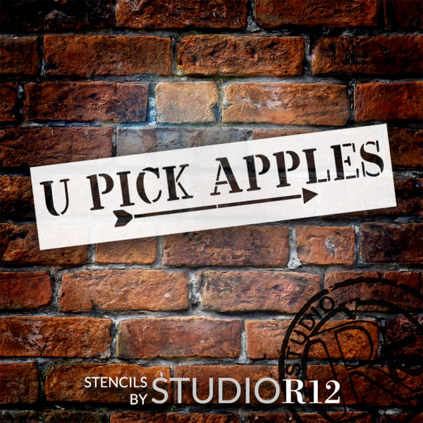 Pick Your Own Apples Sign with Arrow Stencil by StudioR12 | Farmhouse Porch | Craft DIY Fall Outdoor or Kitchen Decor | Paint Wood Sign | Select Size | STCL6473