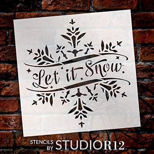 Let it Snow Stencil by StudioR12 | DIY Christmas Holiday Home Decor | Craft & Paint Wood Sign | Reusable Mylar Template | Winter Song Cursive Script Gift | Select Size | STCL3625