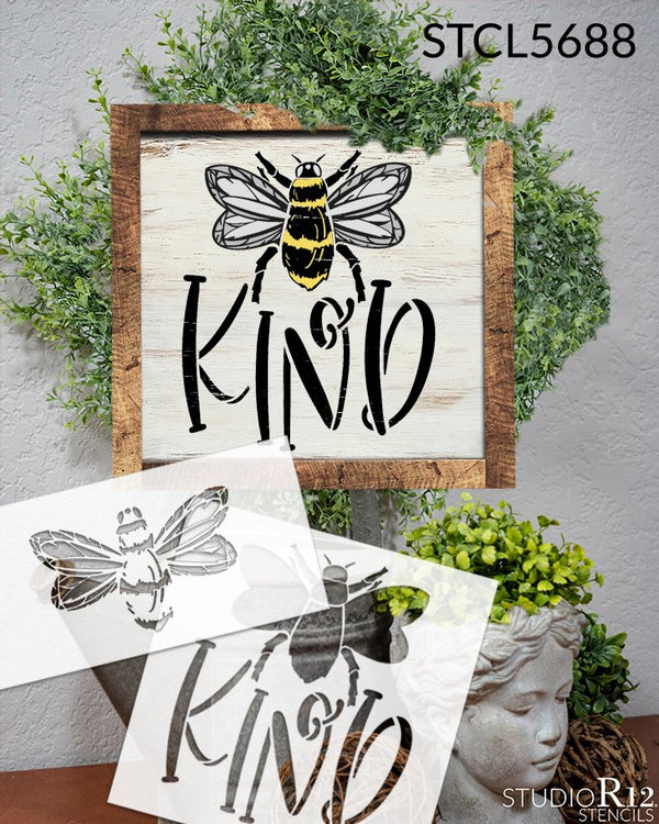 Be Kind 2 Part Stencil with Bee by StudioR12 | DIY Inspirational Home Decor | Craft & Paint Spring Wood Signs | Select Size | STCL5688