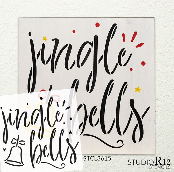 Jingle Bells Stencil by StudioR12 | DIY Christmas Holiday Home Decor | Craft & Paint Wood Sign | Reusable Mylar Template | Star Winter Cursive Script Gift | Select Size