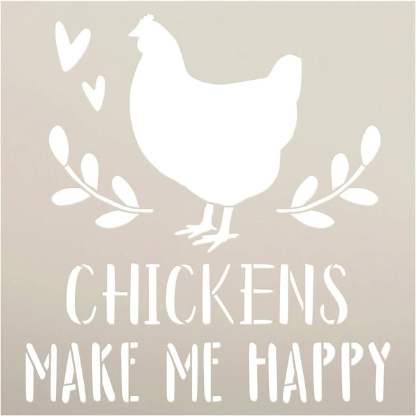 Chickens Make Me Happy Stencil by StudioR12 | DIY Rustic Farmhouse Home Decor | Craft & Paint Wood Sign | Reusable Mylar Template | Laurel Heart Gift | Select Size