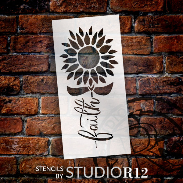 Sunflower Faith Stem Stencil by StudioR12 | DIY Summer Porch Home Decor | Craft & Paint Garden Wood Sign | Reusable Mylar Template | Select Size | STCL5906