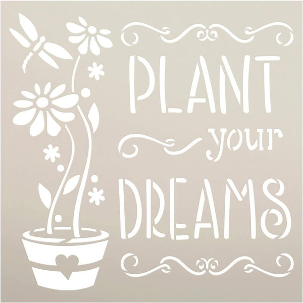 Plant Dreams Stencil by StudioR12 | Reusable Mylar Template | Paint Wood Sign | Flower - Dragonfly | Craft DIY Home Decor | Garden Gift - Outdoor - Porch | Select Size