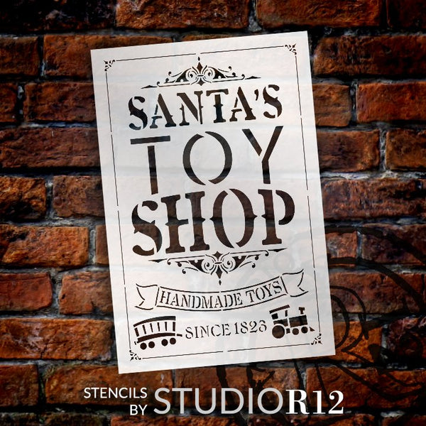 Santas Toy Shop Stencil by StudioR12 | DIY Vintage Christmas Holiday Train Home Decor | Craft & Paint Wood Sign Reusable Mylar Template | Select Size