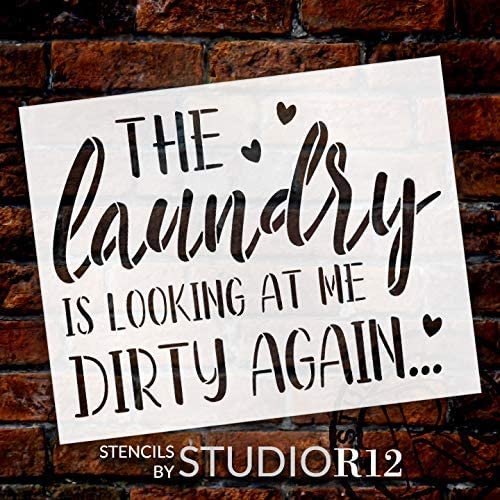 Laundry - Looking at Me Dirty Stencil by StudioR12 | DIY Farmhouse Home Decor | Craft & Paint Wood Signs | Reusable Mylar Template | Funny Mother's Day Gift Select Size