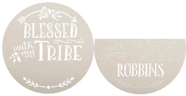 Personalized Blessed with My Tribe Stencil by StudioR12 | DIY Family Name Home Decor | Craft & Paint Boho Wood Signs | Select Size | PRST5624