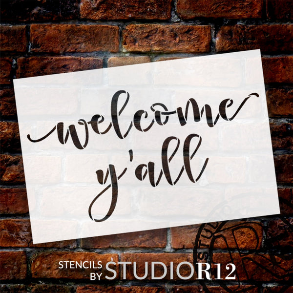 Welcome Y'all Script Doormat Stencil by StudioR12 | Craft DIY Doormat | Paint Fun Outdoor Home Decor | Select Size | STCL6152