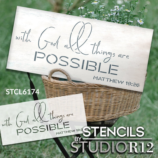 Matthew 19:26 Stencil by StudioR12 | Extra Large Faith Wood Sign | DIY Jumbo Home Decor | Paint Oversize Bible Verses | Select Size | STCL6174