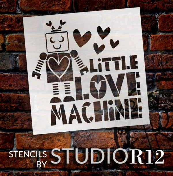Little Love Machine Stencil with Robot & Hearts by StudioR12 | DIY Valentine's Day Home Decor | Craft & Paint Wood Signs | Select Size | STCL5563