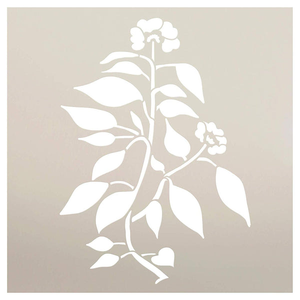 Flower Sprig with Leaves Stencil by StudioR12 | DIY Plant Outdoor Home Decor | Simple Rustic Nature Garden Gift | Craft Farmhouse Laurel Vine | Reusable Mylar Template | Paint Wood Sign