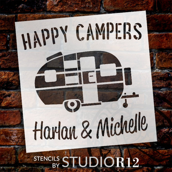 Personalized Happy Campers Stencil by StudioR12 - Select Size - USA Made - Craft DIY Camping Outdoors Home Decor | Paint Custom Family Wood Sign | Reusable Mylar Template | PRST5412