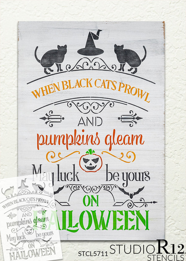 May Luck Be Yours on Halloween Stencil by StudioR12 | DIY Fall Home Decor | Craft & Paint Autumn Wood Sign | Reusable Mylar Template | Select Size | STCL5711