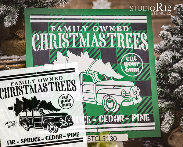 Family Owned Christmas Trees Since 1955 Stencil by StudioR12 | DIY Home Decor Gift | Craft & Paint Wood Sign | Reusable Mylar Template | Select Size