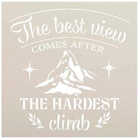 Best View Comes After Hardest Climb Stencil with Mountain by StudioR12 | DIY Motivational Adventure Quote Home Decor | Select Size | STCL5385