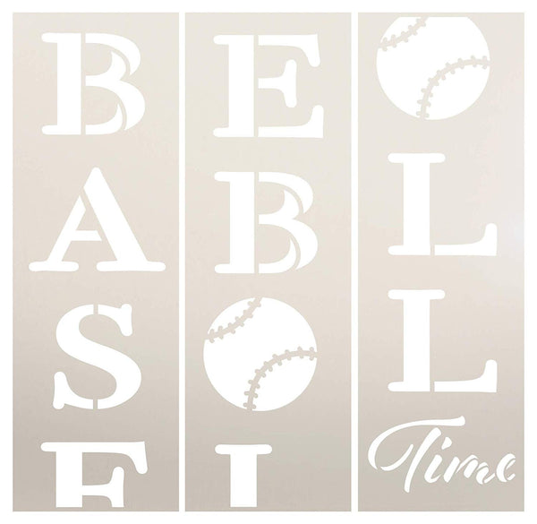Baseball Time Tall Porch Stencil by StudioR12 | 3 Piece | DIY Large Vertical Sports Fan Home Decor | Front Door or Entryway | Craft & Paint Wood Leaner Signs | Reusable Mylar Template | Size 6ft