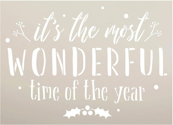 Most Wonderful Time Stencil by StudioR12 | DIY Christmas Holiday Home Decor | Craft & Paint Wood Sign Reusable Mylar Template | Holly Mistletoe Cursive Script Select Size