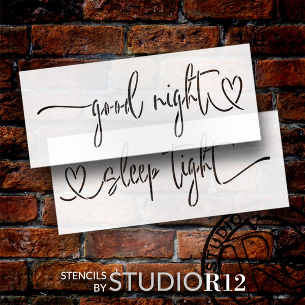 Good Night Sleep Tight Script Stencil with Heart by StudioR12 | DIY Oversize Bedroom Decor | Paint Jumbo Wood Signs | Select Size | STCL6175