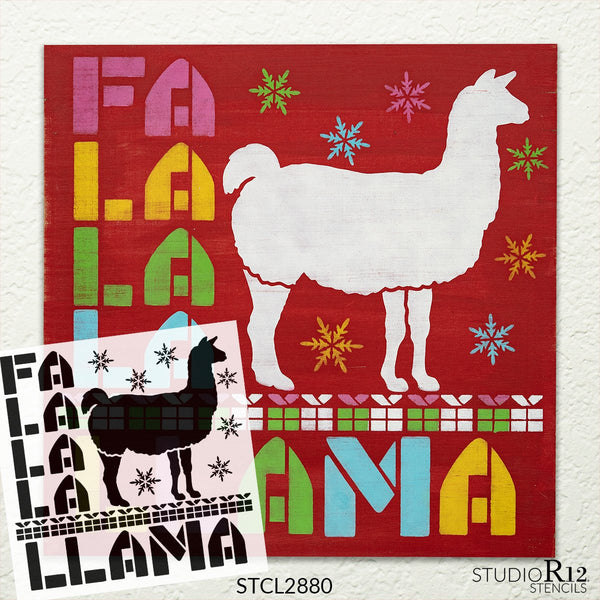 FA La Llama Stencil by StudioR12 | Reusable Mylar Template | Paint Square Wood Sign | Craft Country Christmas Holiday Home Decor | Funny Rustic DIY Deck The Halls Alpaca Gift | Select Size