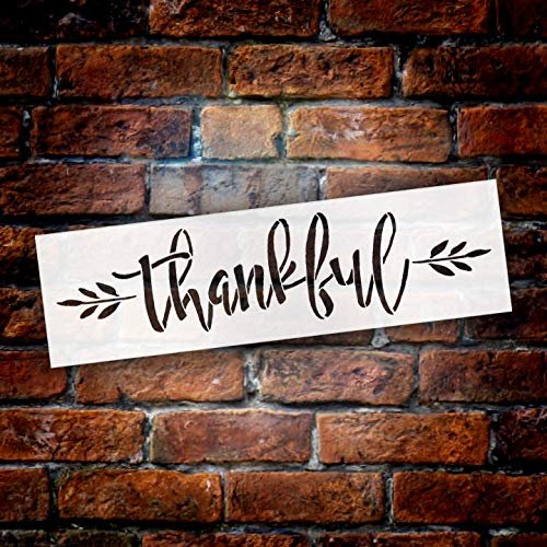 Thankful Wheat Stencil by StudioR12 | Thanksgiving | for Painting Wood Signs | Word Art Reusable | Family Dining Room | Chalk Mixed Multi-Media | DIY Home - Choose Size | STCL2699