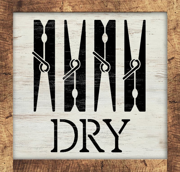 Dry Laundry Room Stencil by StudioR12 | DIY Clothes Pin Home Decor | Craft & Paint Washer Dryer Wood Sign | Reusable Mylar Template | Select Size | STCL5656