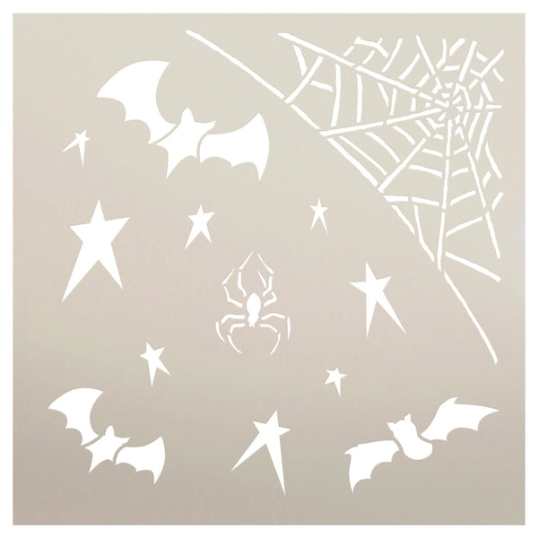 Spider Web & Bats Embellishment Stencil by StudioR12 - Select Size - USA Made - DIY Halloween Decor | Reusable Template for Crafting & Painting | STCL1304