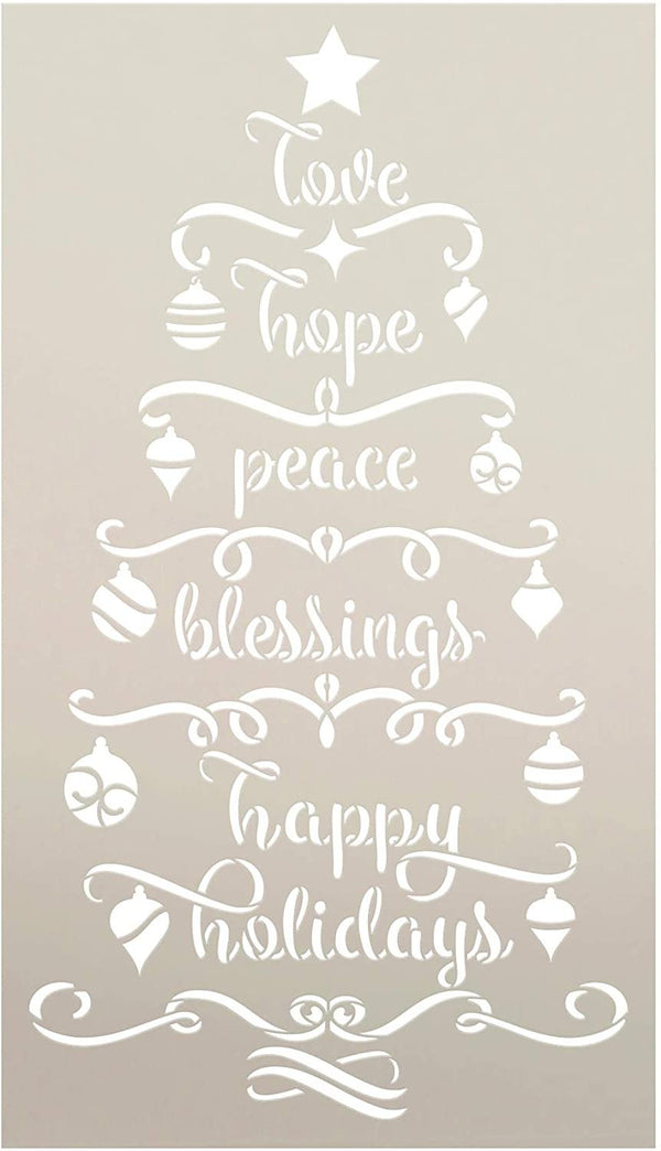 Christmas Tree Word Art Stencil by StudioR12 | DIY Happy Holiday Home Decor | Craft & Paint Wood Sign | Reusable Mylar Template | Love Hope Peace Blessing Gift | Select Size