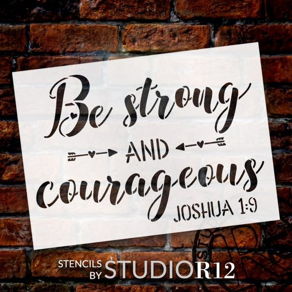 Be Strong and Courageous Stencil by StudioR12 | Joshua 1:9 | DIY Bible Verse Faith Home Decor | Paint Wood Signs | Select Size