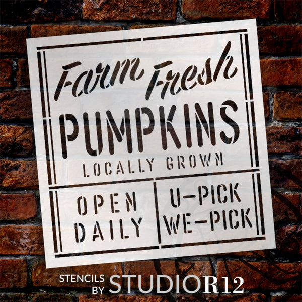 Farm Fresh Pumpkins Stencil by StudioR12 | Locally Grown Farmer's Market |Craft DIY Rustic Fall Farmhouse Home Decor | Paint Wood Sign | Select Size | STCL6460