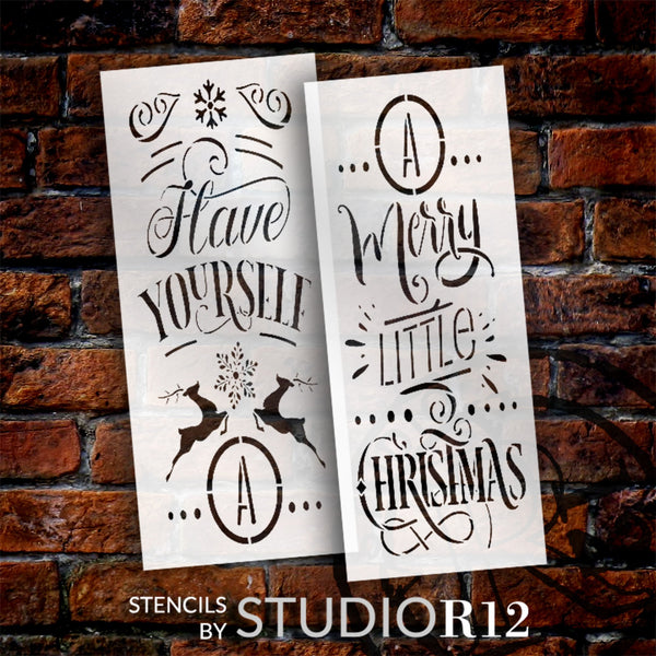 Vertical Merry Little Christmas Tall Porch Sign Stencil by StudioR12 - 4ft - USA Made - Craft DIY Holiday Patio Decor | Paint Wood Porch Leaner Sign | STCL6531
