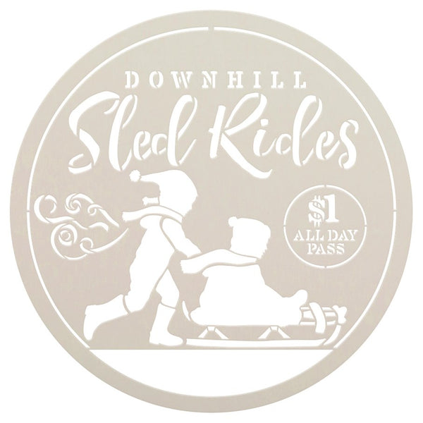 Downhill Sled Ride $1 All Day Stencil by StudioR12 | DIY Christmas Home Decor | Craft & Paint Wood Sign | Reusable Round Mylar Template | Select Size | STCL5255
