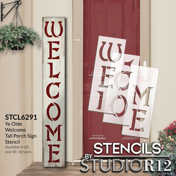 Ye Olde Welcome Stencil by StudioR12 | DIY Outdoor Farmhouse Home Decor | Craft Vertical Wood Leaner Signs | Select Size | STCL6291