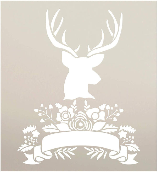 Buck with Flowers & Antlers Stencil by StudioR12 | DIY Personalized Boho Wedding Decor | Craft Rustic Floral Bohemian Wall Art | Paint Wood Signs | Reusable Mylar Template | Select Size