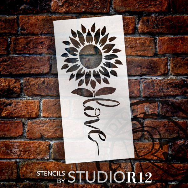 Sunflower Love Stem Stencil by StudioR12 | DIY Summer Porch Home Decor | Craft & Paint Garden Wood Sign | Reusable Mylar Template | Select Size | STCL5905