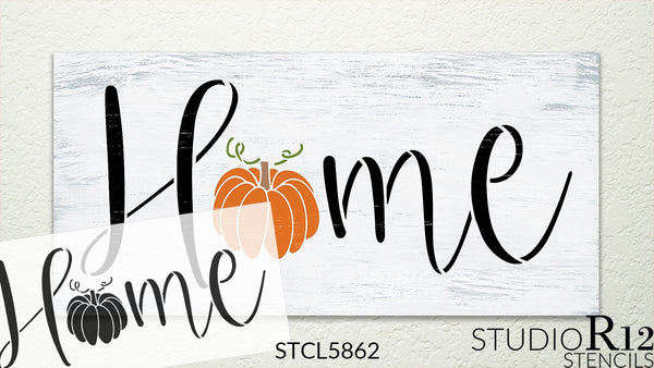 Home Pumpkin Stencil by StudioR12 | Craft DIY Fall Cursive Script Home Decor | Paint Autumn Farmhouse Wood Sign Reusable Mylar Template | Select Size | STCL5862
