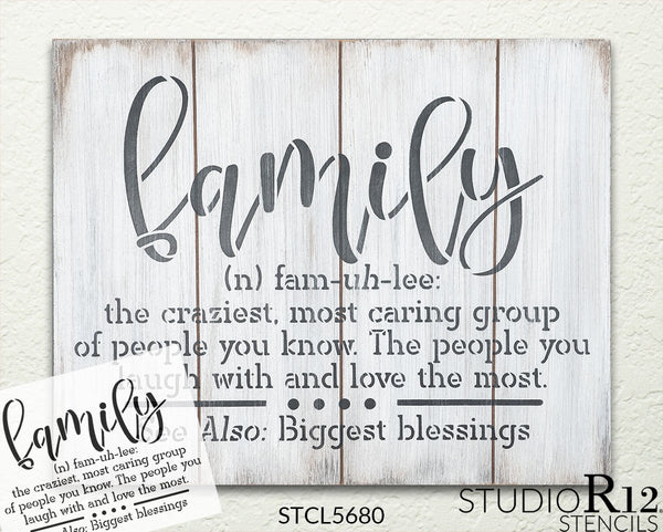 Family Definition Stencil by StudioR12 | Craft DIY Love Laugh Blessing Home Decor | Paint Phonetic Spelling Wood Sign Reusable Template | Select Size | STCL5680