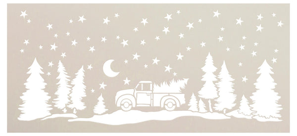 Christmas Starry Night Stencil by StudioR12 | DIY Vintage Truck Fir Tree Home Decor | Craft & Paint Wood Sign | Reusable Mylar Template | Snowy Holiday Gift | Select Size STCL3434