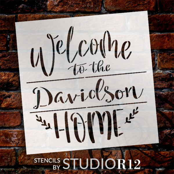 Welcome Home Personalized Family Stencil with Laurels by StudioR12 | DIY Custom Home Decor | Craft & Paint Wood Signs | Select Size | PRST6034