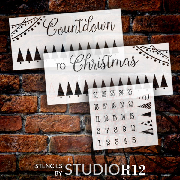 Countdown to Christmas 3-Part Stencil by StudioR12 | Tree Lights Numbers | Craft DIY Winter Holiday Home Decor | Paint Wood Sign | Four FEET | STCL5924