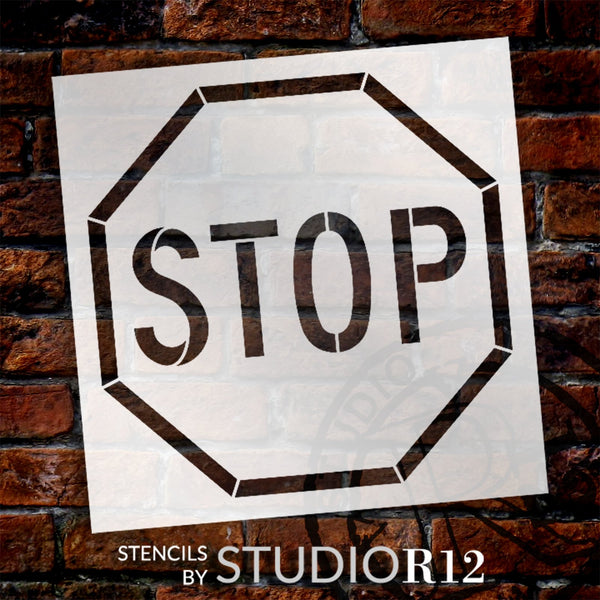 Stop Sign Stencil by StudioR12 - Select Size - USA Made - Paint Garage & Workshop Wall Signs for Man Cave | Craft DIY Road Sign for Car Theme Decor | STCL6795