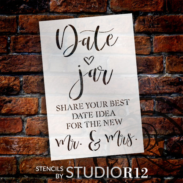 Mr & Mrs Date Jar by StudioR12 | Craft DIY Wedding Decor | Paint Wood Sign | Reusable Mylar Template | Select Size | STCL6082