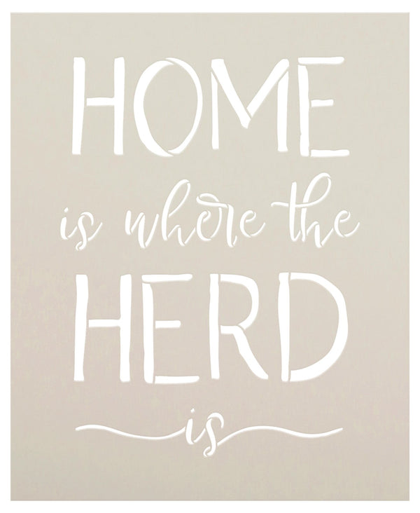 Home is Where The Herd is Script Stencil by StudioR12 - Select Size - USA Made - DIY Farmhouse Cow Welcome Front Door Decor - Craft & Paint Rustic Family Signs - STCL7063