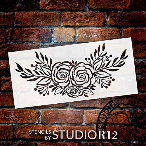 Geometric Circle Rose Monogram Frame Stencil by StudioR12 - Select Size - USA Made - Craft DIY Modern Home Decor, Stcl5996, 18 inch x 18 inch, Size