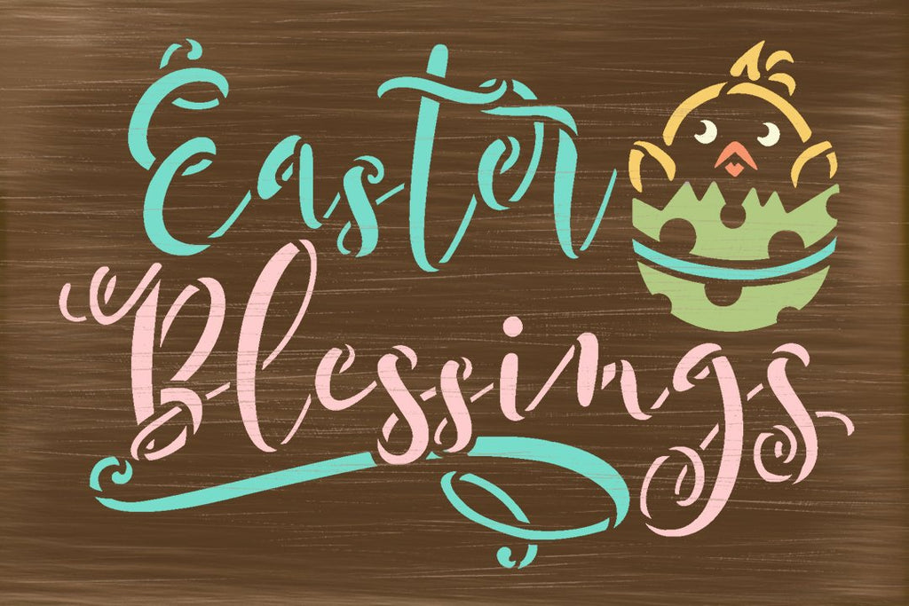 Easter Blessings Stencil with Chicks by StudioR12 DIY Spring Script Home Decor Craft & Paint Farmhouse Wood Signs Select Size 7.5 x 5 inch