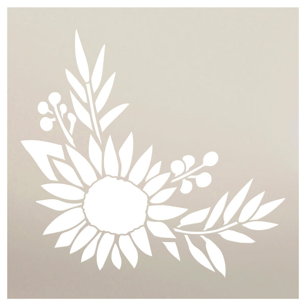 Sunflower with Leaves Stencil by StudioR12 - Select Size - USA Made - Craft DIY Summer Spring Home Decor | Paint Floral Pattern Wood Sign | Reusable Mylar Template (15 x 15 inches)
