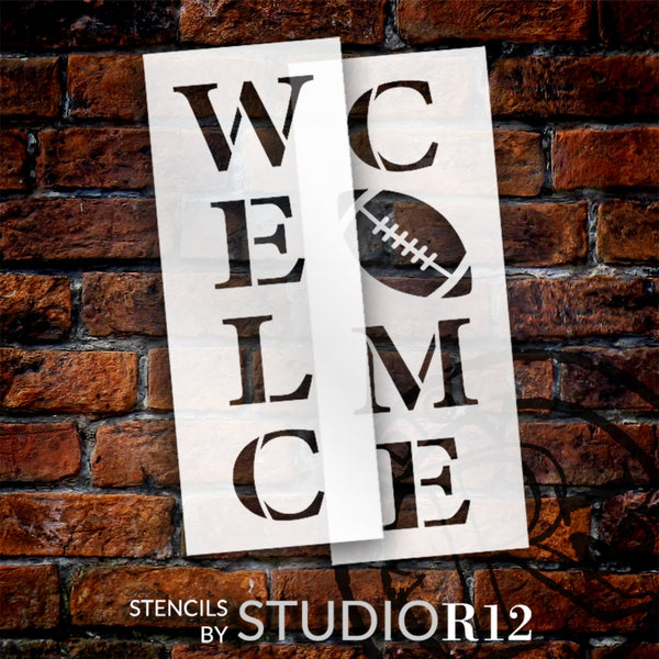 Vertical Welcome Tall Porch Sign Stencil with Football by StudioR12 - 4 ft - USA Made - Craft DIY Fall Patio Decor | Paint Autumn Wood Porch Leaners | STCL6553
