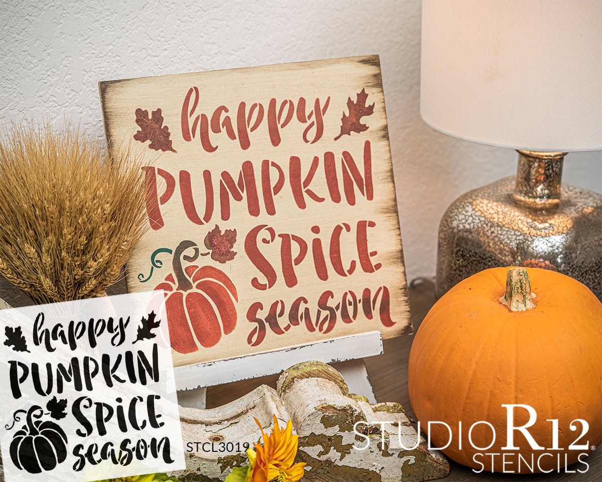 Pumpkin Spice Season Stencil by StudioR12 | DIY Rustic Cursive Leaves ...