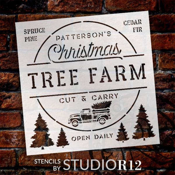 Personalized Christmas Tree Farm Stencil by StudioR12 - Select Size - USA Made - Craft DIY Christmas Home Decor | Paint Holiday Family Wood Sign | Reusable Mylar Template | PRST6605