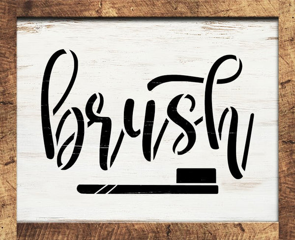 Brush Script Stencil with Toothbrush by StudioR12 | DIY Home & Bathroom Decor | Craft & Paint Farmhouse Wood Signs | Select Size | STCL5667