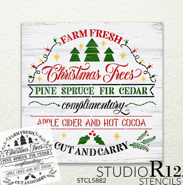 Farm Fresh Christmas Trees Stencil by StudioR12 | DIY Holiday Home Decor | Craft & Paint Winter Wood Sign | Reusable Mylar Template | Select Size | STCL5882